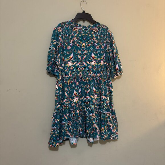The Pioneer Woman Teal Floral Bird Print Tiered Dress XL (16-18) - Picture 2 of 4